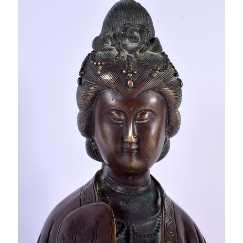 1651 - A LARGE 19TH CENTURY JAPANESE MEIJI PERIOD BRONZE FIGURE OF A DEITY modelled holding a fan, wearing ... 