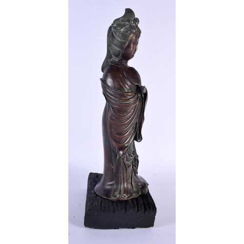 1651 - A LARGE 19TH CENTURY JAPANESE MEIJI PERIOD BRONZE FIGURE OF A DEITY modelled holding a fan, wearing ... 