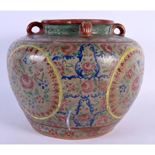 1663 - AN UNUSUAL 19TH CENTURY CHINESE POLYCHROMED POTTERY JARDINIERE possibly made for the Thai market. 21... 