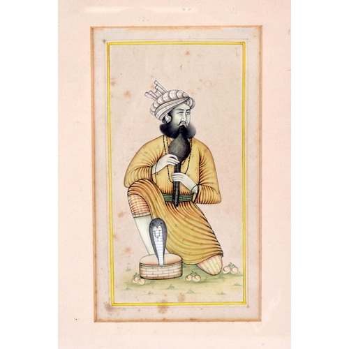 1664 - Indian School (18th/19th Century) Watercolour, Seated male with cobra. 34 cm x 28 cm.