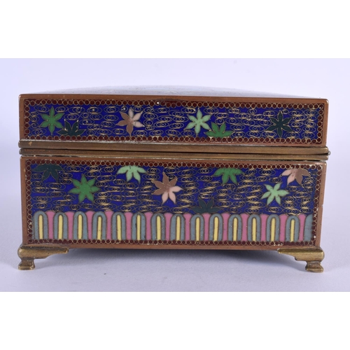 1668 - A FINE EARLY 20TH CENTURY JAPANESE MEIJI PERIOD CLOISONNE ENAMEL CASKET decorated all over with bird... 