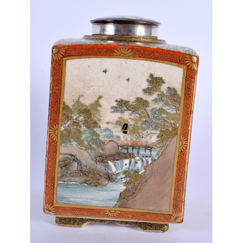 1669 - A FINE 19TH CENTURY JAPANESE MEIJI PERIOD SATSUMA TEA CANISTER AND COVER Houzan, Kyoto, painted all ... 