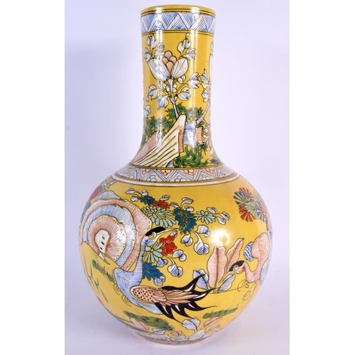 1675 - A LARGE CHINESE FAMILLE JAUNE PORCELAIN VASE 20th Century, enamelled with animals in landscapes. 38 ... 