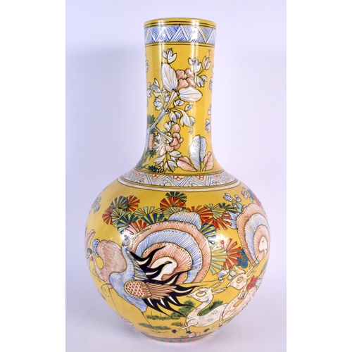 1675 - A LARGE CHINESE FAMILLE JAUNE PORCELAIN VASE 20th Century, enamelled with animals in landscapes. 38 ... 