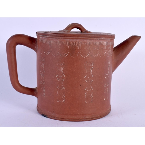 1679 - A CHINESE QING DYNASTY YIXING POTTERY TEAPOT AND COVER decorated all over with calligraphy. 15 cm wi... 