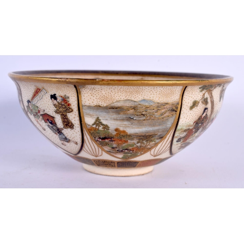 1687 - A FINE 19TH CENTURY JAPANESE MEIJI PERIOD SATSUMA BOWL painted with figures in landscapes. 12 cm wid... 