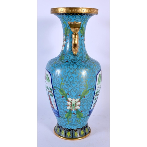 1696 - A LARGE EARLY 20TH CENTURY CHINESE TWIN HANDLED CLOISONNE ENAMEL VASE Late Qing/Republic. 30 cm x 12... 