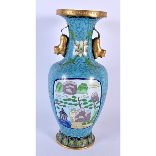 1696 - A LARGE EARLY 20TH CENTURY CHINESE TWIN HANDLED CLOISONNE ENAMEL VASE Late Qing/Republic. 30 cm x 12... 