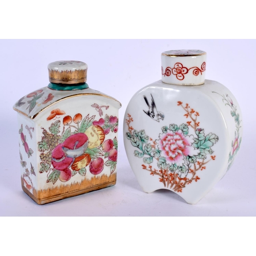 1731 - TWO CHINESE PORCELAIN TEA CANISTERS AND COVERS 20th Century. Largest 15 cm x 9 cm. (2)