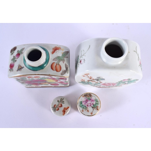 1731 - TWO CHINESE PORCELAIN TEA CANISTERS AND COVERS 20th Century. Largest 15 cm x 9 cm. (2)