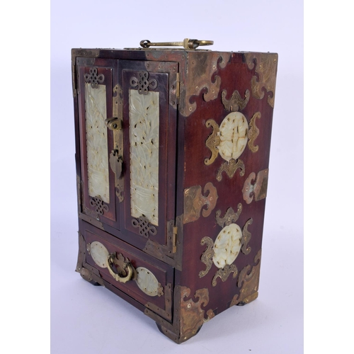 1743 - A LARGE EARLY 20TH CENTURY CHINESE HARDWOOD AND JADE CABINET Late Qing/Republic. 32 cm x 18 cm.