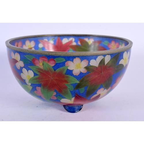 1747 - AN EARLY 20TH CENTURY JAPANESE MEIJI PERIOD PLIQUE A JOUR ENAMEL BOWL decorated with foliage. 12 cm ... 