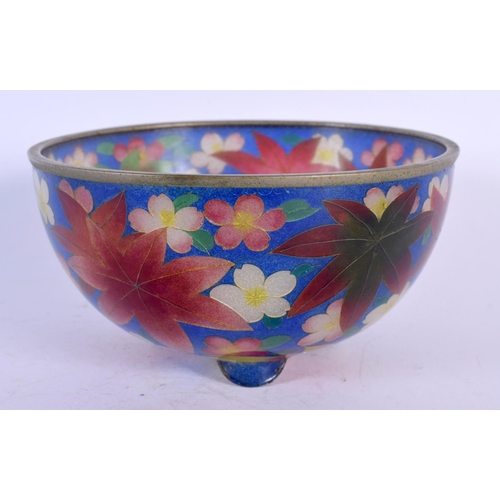 1747 - AN EARLY 20TH CENTURY JAPANESE MEIJI PERIOD PLIQUE A JOUR ENAMEL BOWL decorated with foliage. 12 cm ... 