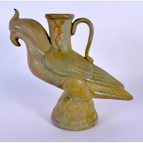 1750 - AN UNUSUAL CHINESE CELADON RU TYPE POTTERY BIRD JUG 20th Century. 21 cm x 21 cm.