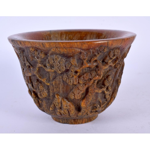 1757 - A CHINESE CARVED BUFFALO HORN TYPE LIBATION CUP 20th Century. 383 grams. 12 cm wide.