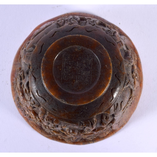 1757 - A CHINESE CARVED BUFFALO HORN TYPE LIBATION CUP 20th Century. 383 grams. 12 cm wide.