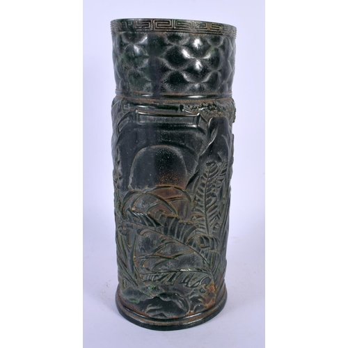 1758 - A LARGE CHINESE CARVED GREEN JADE BRUSH POT 20th Century. 27 cm high.