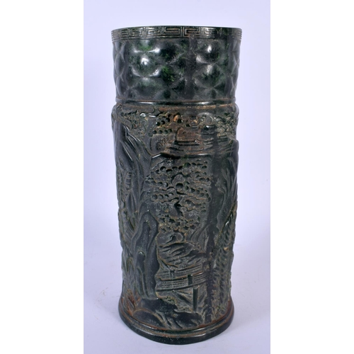 1758 - A LARGE CHINESE CARVED GREEN JADE BRUSH POT 20th Century. 27 cm high.