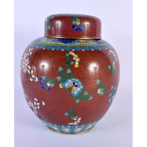 1762 - A LARGE EARLY 20TH CENTURY CHINESE CLOISONNE ENAMEL GINGER JAR AND COVER Late Qing/Republic. 22 cm x... 