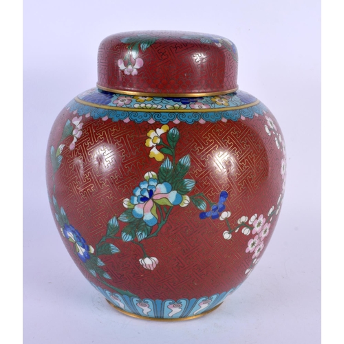 1762 - A LARGE EARLY 20TH CENTURY CHINESE CLOISONNE ENAMEL GINGER JAR AND COVER Late Qing/Republic. 22 cm x... 