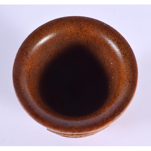 1768 - A CHINESE CARVED BUFFALO HORN TYPE LIBATION CUP 20th Century. 433 grams. 10 cm x 9 cm.