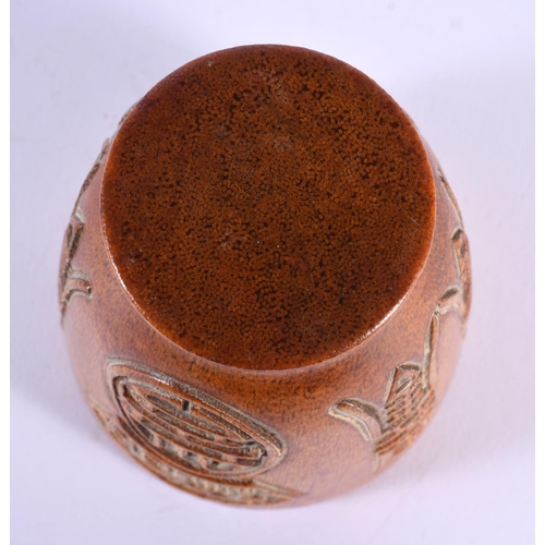 1768 - A CHINESE CARVED BUFFALO HORN TYPE LIBATION CUP 20th Century. 433 grams. 10 cm x 9 cm.