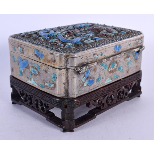 1774 - A RARE 19TH CENTURY CHINESE EXPORT SILVER AND ENAMEL BOX AND COVER Qing, decorated with dragons and ... 