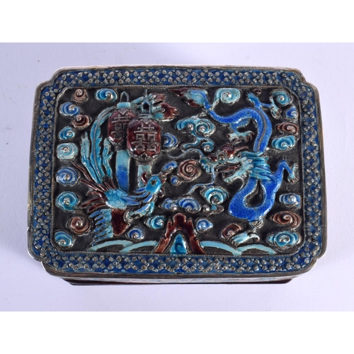 1774 - A RARE 19TH CENTURY CHINESE EXPORT SILVER AND ENAMEL BOX AND COVER Qing, decorated with dragons and ... 