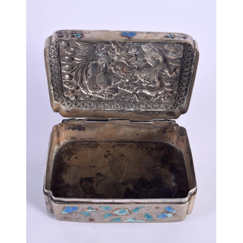 1774 - A RARE 19TH CENTURY CHINESE EXPORT SILVER AND ENAMEL BOX AND COVER Qing, decorated with dragons and ... 