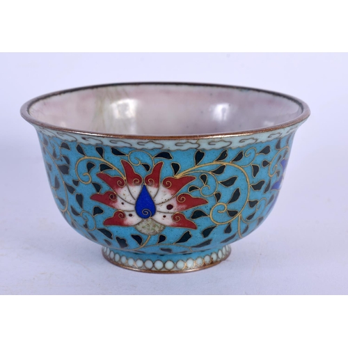 1781 - A RARE 19TH CENTURY CHINESE CLOISONNE ENAMEL TEABOWL Ming style, with unusual Cantonese enamelled bo... 