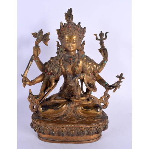 1782 - A CHINESE SINO TIBETAN JEWELLED BRONZE FIGURE OF A BUDDHA 20th Century. 22 cm x 15 cm.