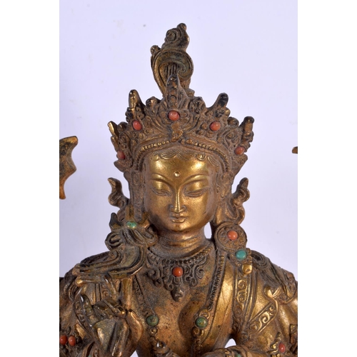 1782 - A CHINESE SINO TIBETAN JEWELLED BRONZE FIGURE OF A BUDDHA 20th Century. 22 cm x 15 cm.