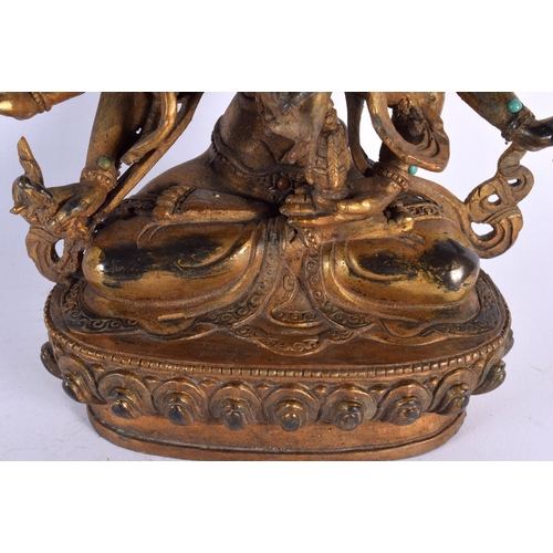 1782 - A CHINESE SINO TIBETAN JEWELLED BRONZE FIGURE OF A BUDDHA 20th Century. 22 cm x 15 cm.