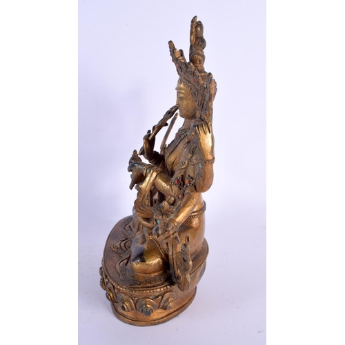 1782 - A CHINESE SINO TIBETAN JEWELLED BRONZE FIGURE OF A BUDDHA 20th Century. 22 cm x 15 cm.