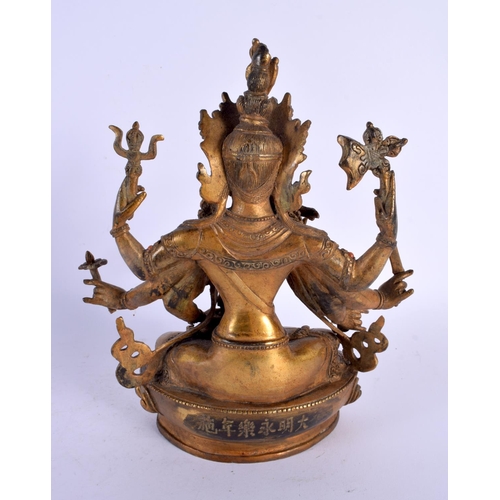 1782 - A CHINESE SINO TIBETAN JEWELLED BRONZE FIGURE OF A BUDDHA 20th Century. 22 cm x 15 cm.