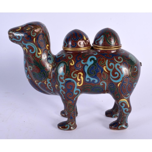 1783 - A RARE CHINESE QING DYNASTY CLOISONNE ENAMEL CENSER AND COVER formed as a camel. 14 cm x 14 cm.