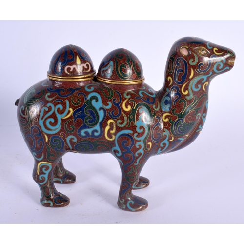 1783 - A RARE CHINESE QING DYNASTY CLOISONNE ENAMEL CENSER AND COVER formed as a camel. 14 cm x 14 cm.