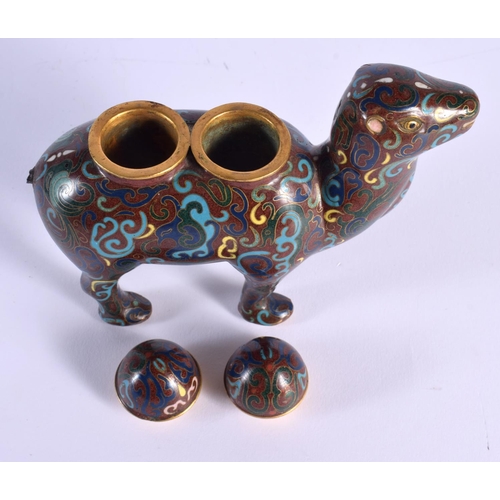 1783 - A RARE CHINESE QING DYNASTY CLOISONNE ENAMEL CENSER AND COVER formed as a camel. 14 cm x 14 cm.