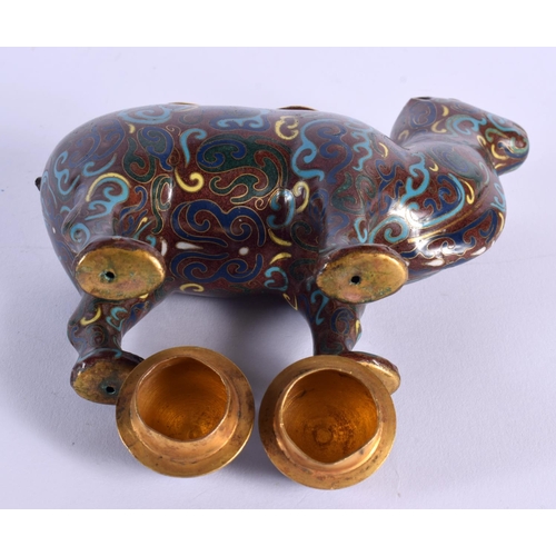 1783 - A RARE CHINESE QING DYNASTY CLOISONNE ENAMEL CENSER AND COVER formed as a camel. 14 cm x 14 cm.