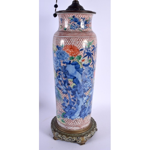 1787 - A RARE 19TH CENTURY CHINESE WUCAI PORCELAIN ROLWAGEN LAMP Transitional style, painted with fowl with... 