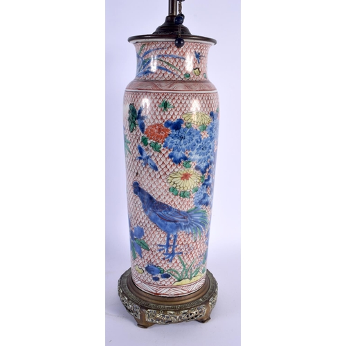 1787 - A RARE 19TH CENTURY CHINESE WUCAI PORCELAIN ROLWAGEN LAMP Transitional style, painted with fowl with... 