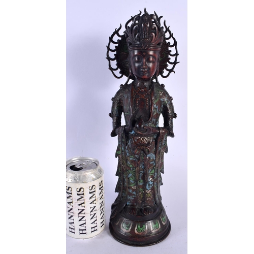 1795 - A 19TH CENTURY CHINESE CHAMPLEVE ENAMEL BRONZE FIGURE OF A DEITY Qing. 36 cm high.