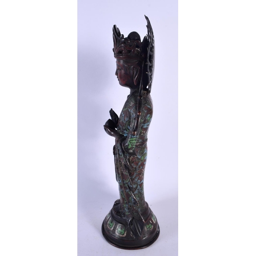 1795 - A 19TH CENTURY CHINESE CHAMPLEVE ENAMEL BRONZE FIGURE OF A DEITY Qing. 36 cm high.