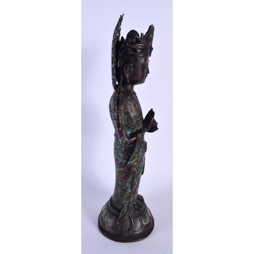 1795 - A 19TH CENTURY CHINESE CHAMPLEVE ENAMEL BRONZE FIGURE OF A DEITY Qing. 36 cm high.