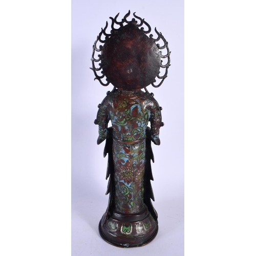 1795 - A 19TH CENTURY CHINESE CHAMPLEVE ENAMEL BRONZE FIGURE OF A DEITY Qing. 36 cm high.