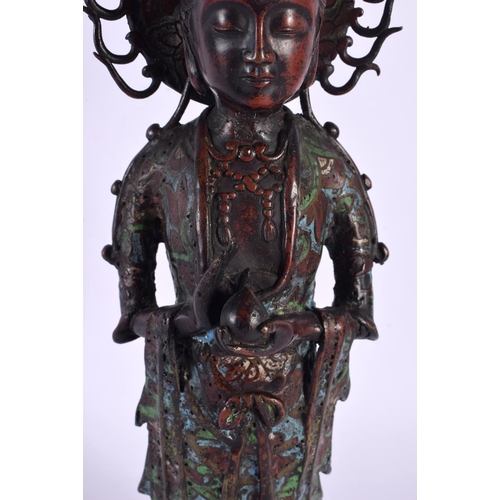 1795 - A 19TH CENTURY CHINESE CHAMPLEVE ENAMEL BRONZE FIGURE OF A DEITY Qing. 36 cm high.