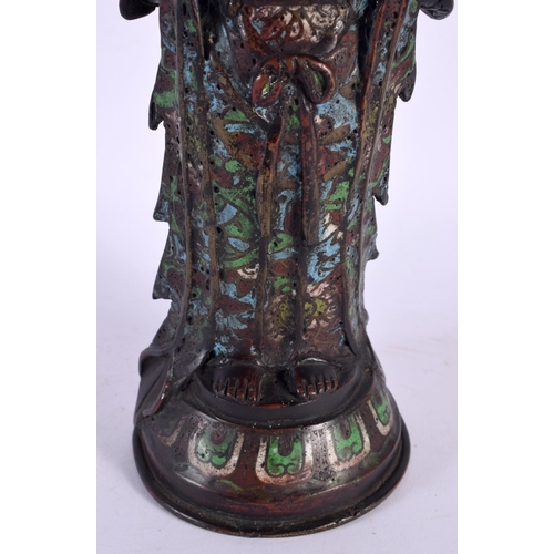 1795 - A 19TH CENTURY CHINESE CHAMPLEVE ENAMEL BRONZE FIGURE OF A DEITY Qing. 36 cm high.