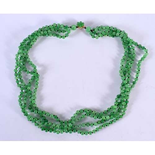 1806 - A 14CT GOLD CHINESE JADEITE NECKLACE. 124 grams. 58 cm long.