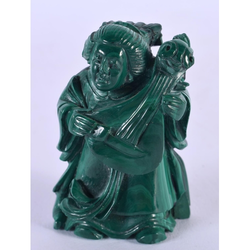 1807 - A CHINESE REPUBLICAN PERIOD CARVED MALACHITE FIGURE OF A FEMALE. 154 grams. 6.5 cm x 3 cm.