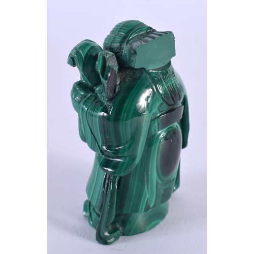 1807 - A CHINESE REPUBLICAN PERIOD CARVED MALACHITE FIGURE OF A FEMALE. 154 grams. 6.5 cm x 3 cm.